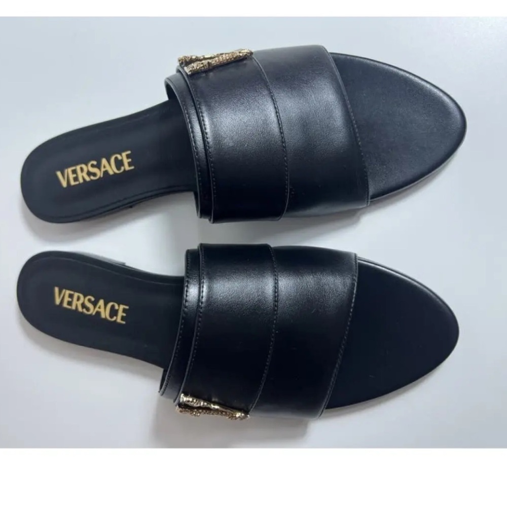 Versace Virtus Black Leather Sandal - Picture 5 of 10